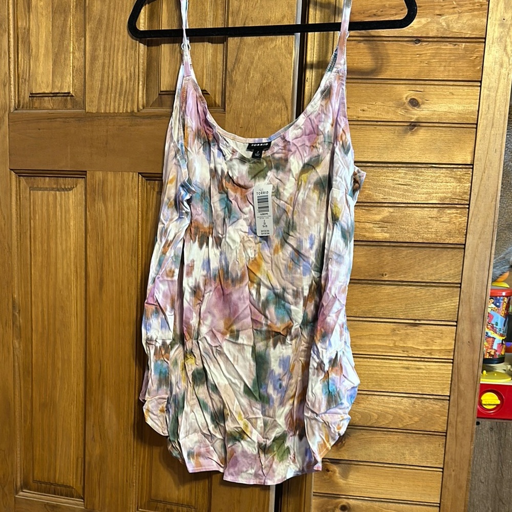 Torrid Pink and Green Ruched Camisole Tank Top
